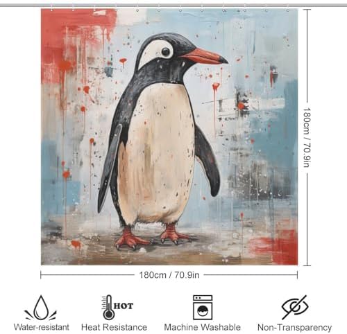Penguin Shower Curtain Set with 12 Hooks 72x72in