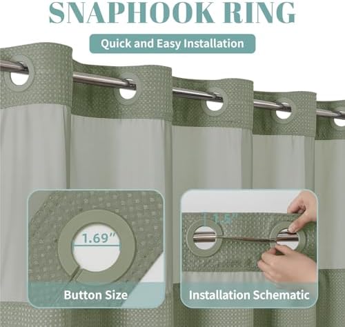 SageGreen Waffle Weave No Hook Shower Curtain Set with Snap-In Liner