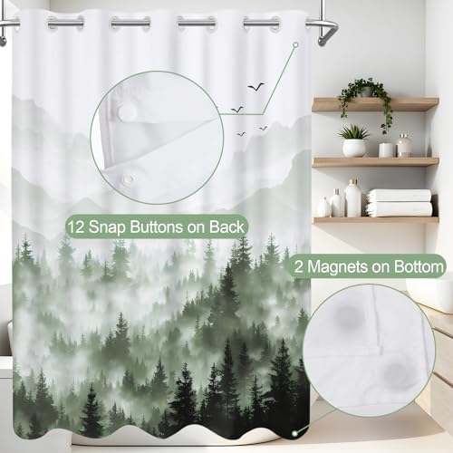 AXURXUI No Hook Forest Shower Curtain Set 71x74 Inch