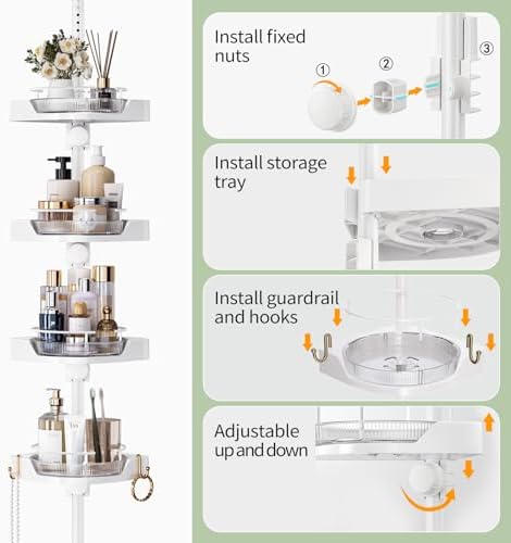 Adjustable Corner Shower Caddy with 4 L-Lazy Susan Baskets