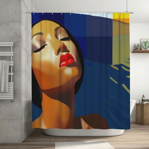 Red Lips Girl Shower Curtain Set with 12 Hooks 72x72in 1