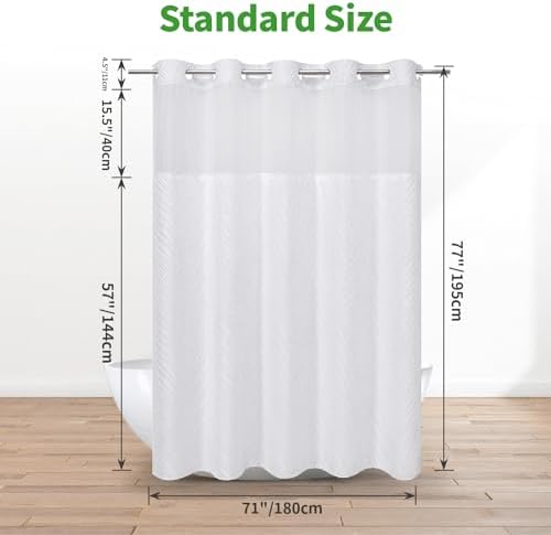 Boho No Hook Shower Curtain Set with White Tufted Stripes and Waterproof Liner