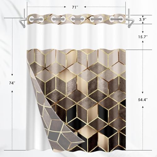 Nesphy No Hook Brown Shower Curtain Set with Clear Top Window