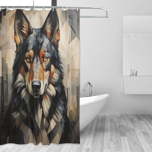 Black Dog Boho Shower Curtain Set with 12 Hooks 72x72in