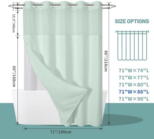 MintGreen No Hook Waffle Weave Shower Curtain Set