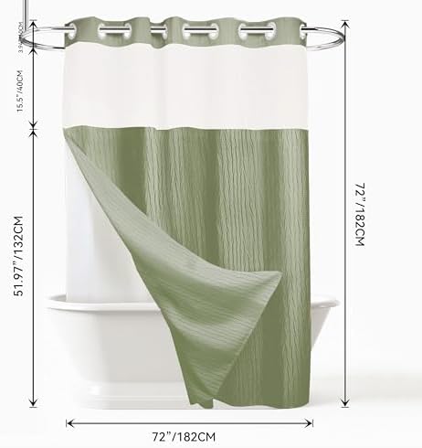 Sage Green Crumpled Shower Curtain Set with Snap-in Liner - 72x72