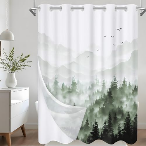 AXURXUI No Hook Forest Shower Curtain Set 71x74 Inch