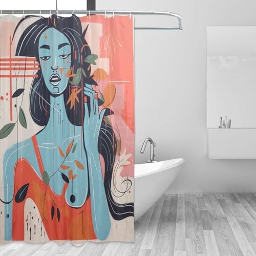 DAOWANGZUO Abstract Orange Flower Leaves Boho Shower Curtain Set 72x72in