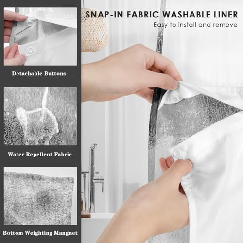 Nesphy Modern 71x74 Inch White Grey Shower Curtain Set