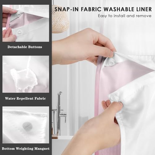 Nesphy No Hook Ombre Pink Shower Curtain Set 1