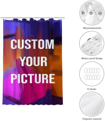 Custom Personalized Shower Curtain - Funny DIY Waterproof Liner with 12 Hooks 48x84 Inch