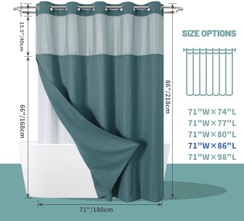 Eachope SeawedGreen Waffle Weave Shower Curtain Set