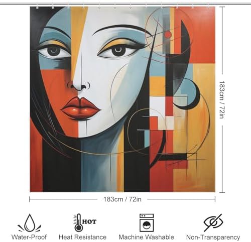 DAOWANGZUO Female Face Shower Curtain Set 72x72in with 12 Hooks