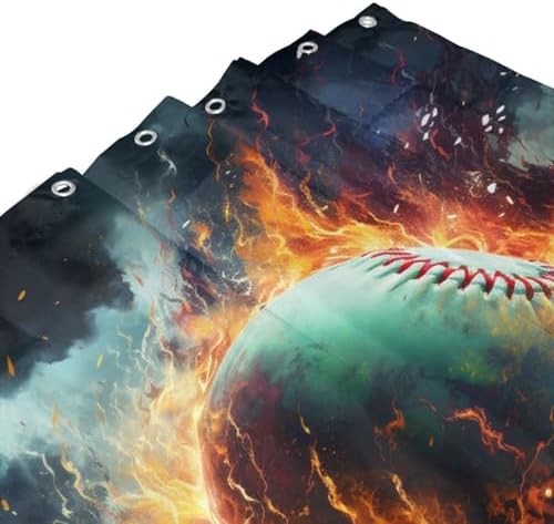 Red Flame Baseball Shower Curtain Set with 12 Hooks