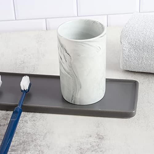 Wongwongcat Ceramic Toothbrush Holder with Marble Pattern - 300ml Grey