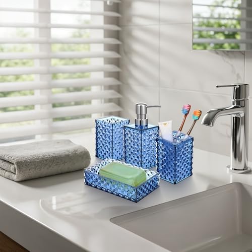 HOFURME 4PCS Blue Bathroom Accessory Set