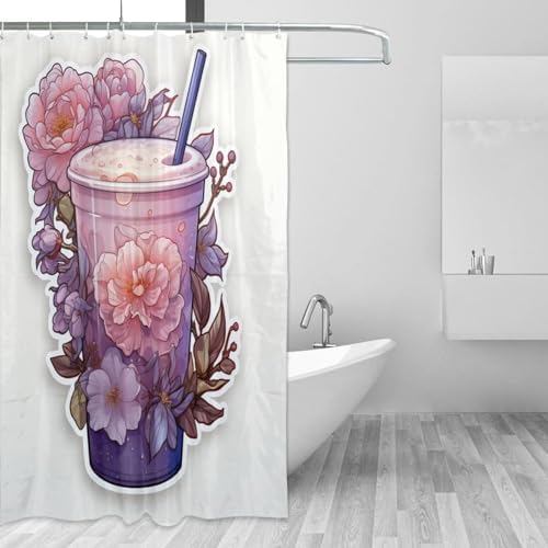 DAOWANGZUO Purple Flower Shower Curtain Set