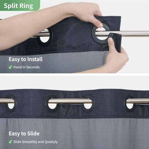 Eachope Stall No Hook Shower Curtain Set Navy Waffle Weave
