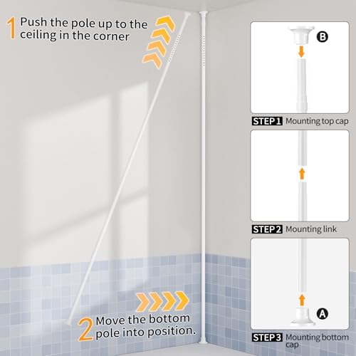 Adjustable Corner Shower Caddy with 4 L-Lazy Susan Baskets