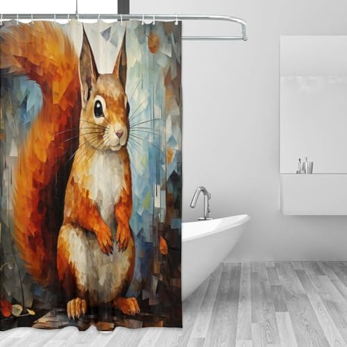 Squirrel Pattern Boho Style Shower Curtain Set with 12 Hooks 72x72in