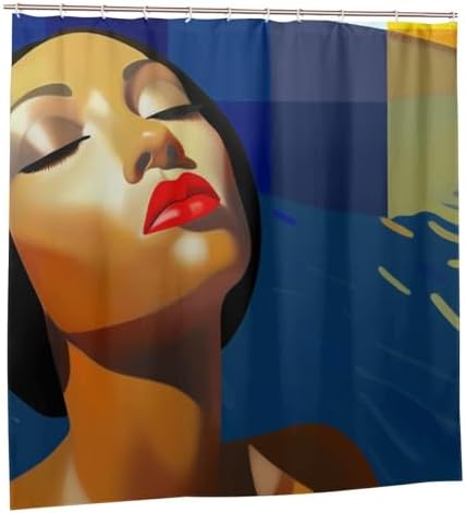 Red Lips Girl Shower Curtain Set with 12 Hooks 72x72in 1