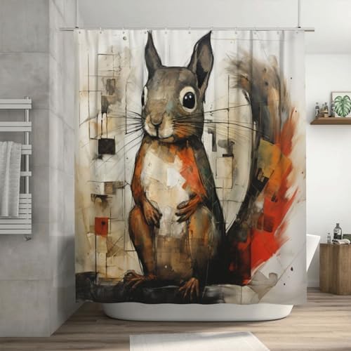 Squirrel Shower Curtain Set with 12 Hooks 72x72in