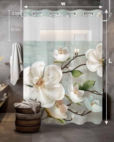 Smile Sunflower Flower Shower Curtain Set 72x72in White Magnolia with Snap Liner