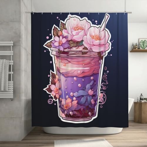 DAOWANGZUO Purple Flower Shower Curtain Set with 12 Hooks