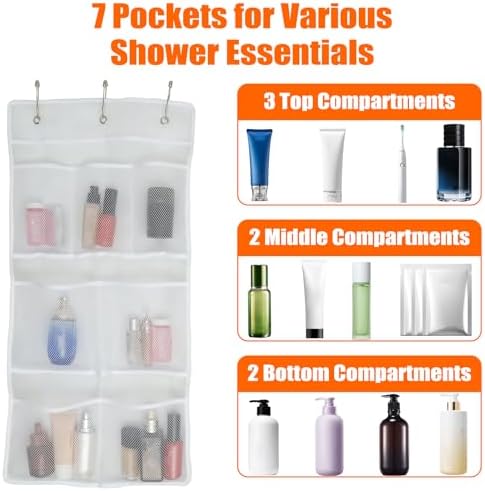 2 or 3 Pcs 7 Pockets Mesh Shower Caddy with Hooks
