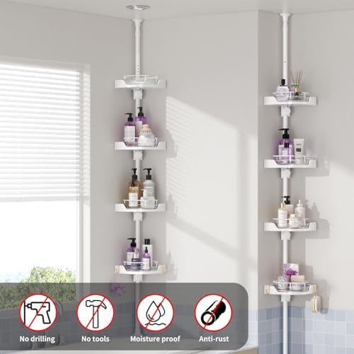 Weidace Corner Shower Caddy with 4 Tiers and Rotating Trays