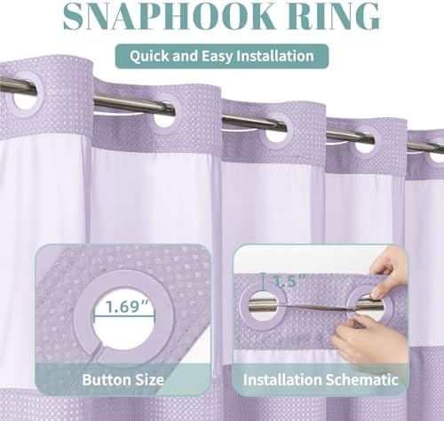 Lavender Waffle Weave Shower Curtain Set with Snap-In Liner 71x86 Inches