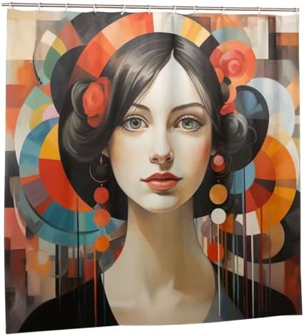 DAOWANGZUO Black Hair Girl Boho Shower Curtain Set 72x72in