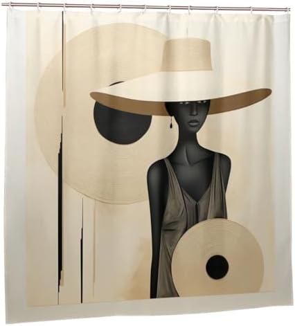 Brown Patterned Shower Curtain Set with 12 Hooks 72x72in