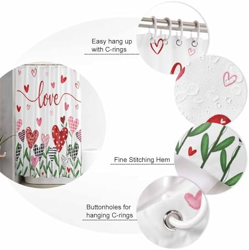 Vandarllin Pink Red Heart Shower Curtain Set 72x72