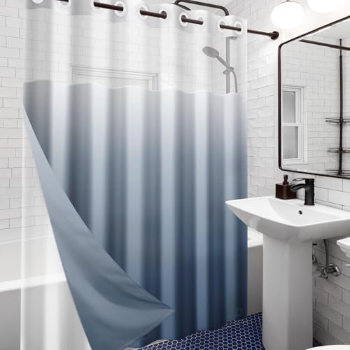 Nesphy No Hook Ombre Blue Shower Curtain Set 1