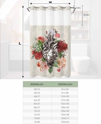 No Hook Botanical Heart Shower Curtain Set