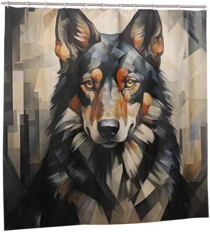 Black Dog Boho Shower Curtain Set with 12 Hooks 72x72in