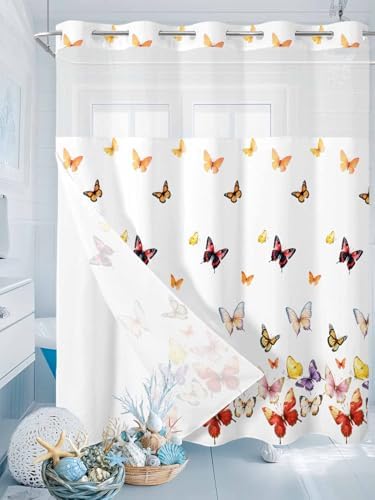 Double Layer No Hooks Shower Curtain Set 72x72
