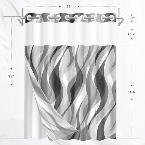 Nesphy No Hook Grey Shower Curtain Set with Clear Top Window 1