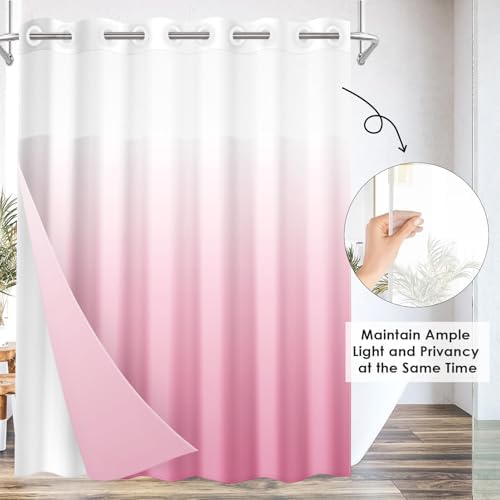 Nesphy No Hook Ombre Pink Shower Curtain Set 1