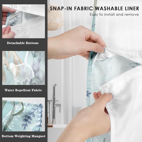 Nesphy Nautical Blue Sea Turtles Shower Curtain Set with Snap Lining