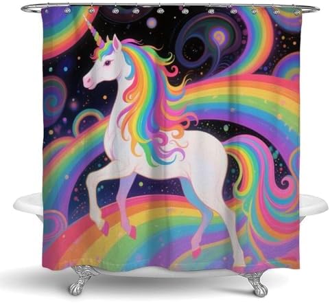 OXJOIIS Trippy Rainbow Unicorn Shower Curtain Set
