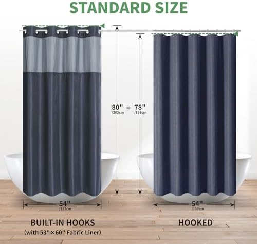 Eachope Stall No Hook Shower Curtain Set Navy Waffle Weave