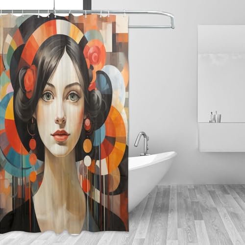 DAOWANGZUO Black Hair Girl Boho Shower Curtain Set 72x72in