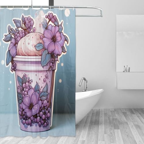 DAOWANGZUO Purple Flower Shower Curtain Set with 12 Hooks 72x72in 1