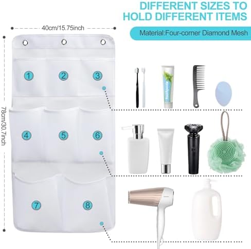 Hanging Shower Caddy with 8 Pockets and 3 Hooks Black