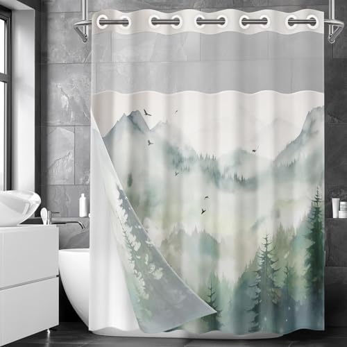 Nesphy No Hook Landscape Forest Shower Curtain Set