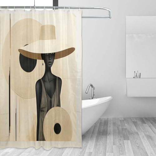 Brown Patterned Shower Curtain Set with 12 Hooks 72x72in