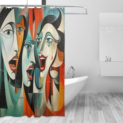 DAOWANGZUO Abstract Boho Shower Curtain Set with 12 Hooks
