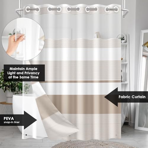 Nesphy No Hook Boho Beige Shower Curtain Set 1